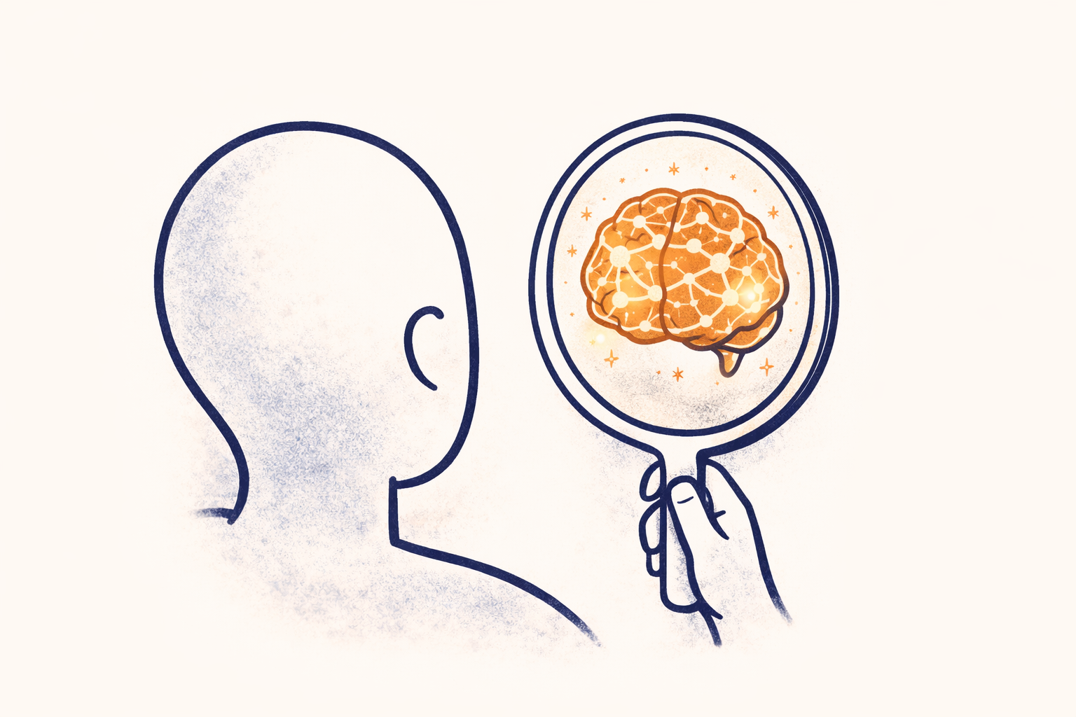 A figure contemplating their mind's reflection